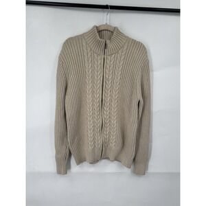 Lands End Ribbed Full Zip Sweater Women Large‎ Cream Granolagirl Academia Preppy